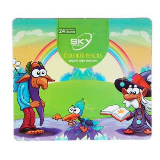 Picture of مداد رنگی 24 رنگ جعبه فلزی SKY مدل بچه گانه