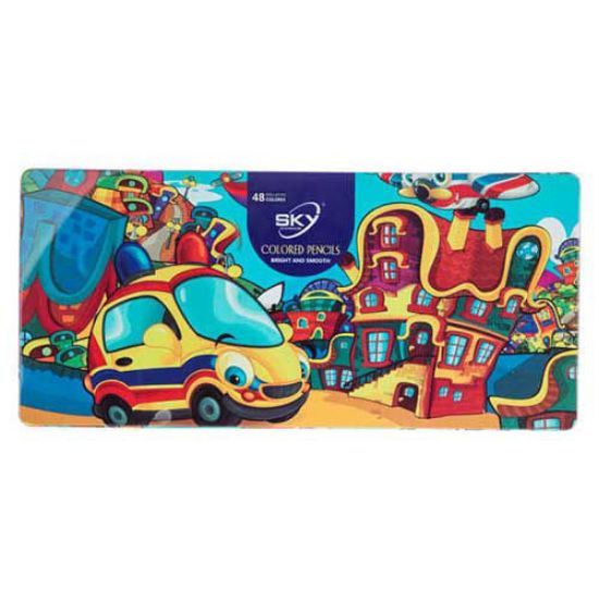 مداد رنگی 48 رنگ جعبه فلزی SKY مدل بچه گانه
