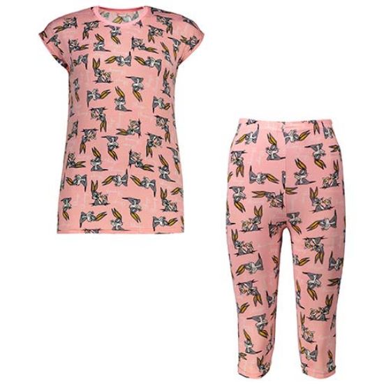 Picture of ست تاپ و شلوار برمودا صورتی طرح خرگوش کد 602