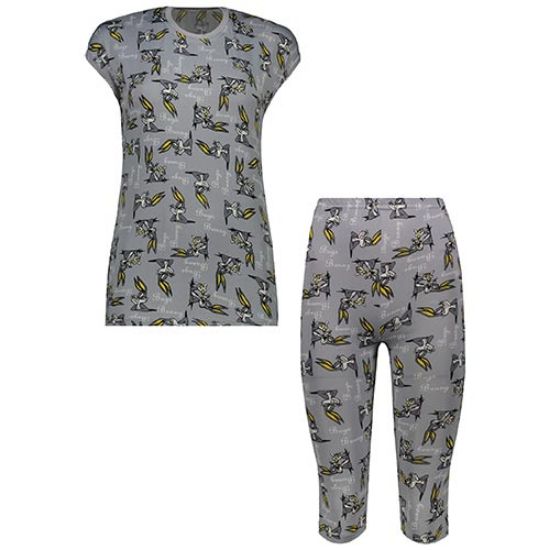 Picture of ست تاپ و شلوار برمودا طوسی طرح خرگوش کد 601