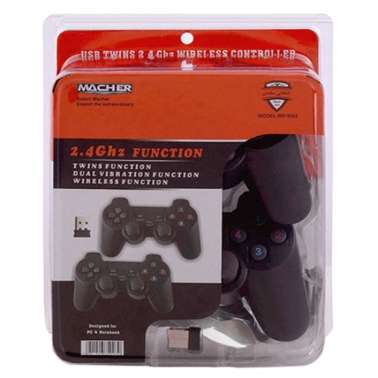 دسته بازی بی سیم دوبل Macher مدل MR-W64 رنگ مشکی